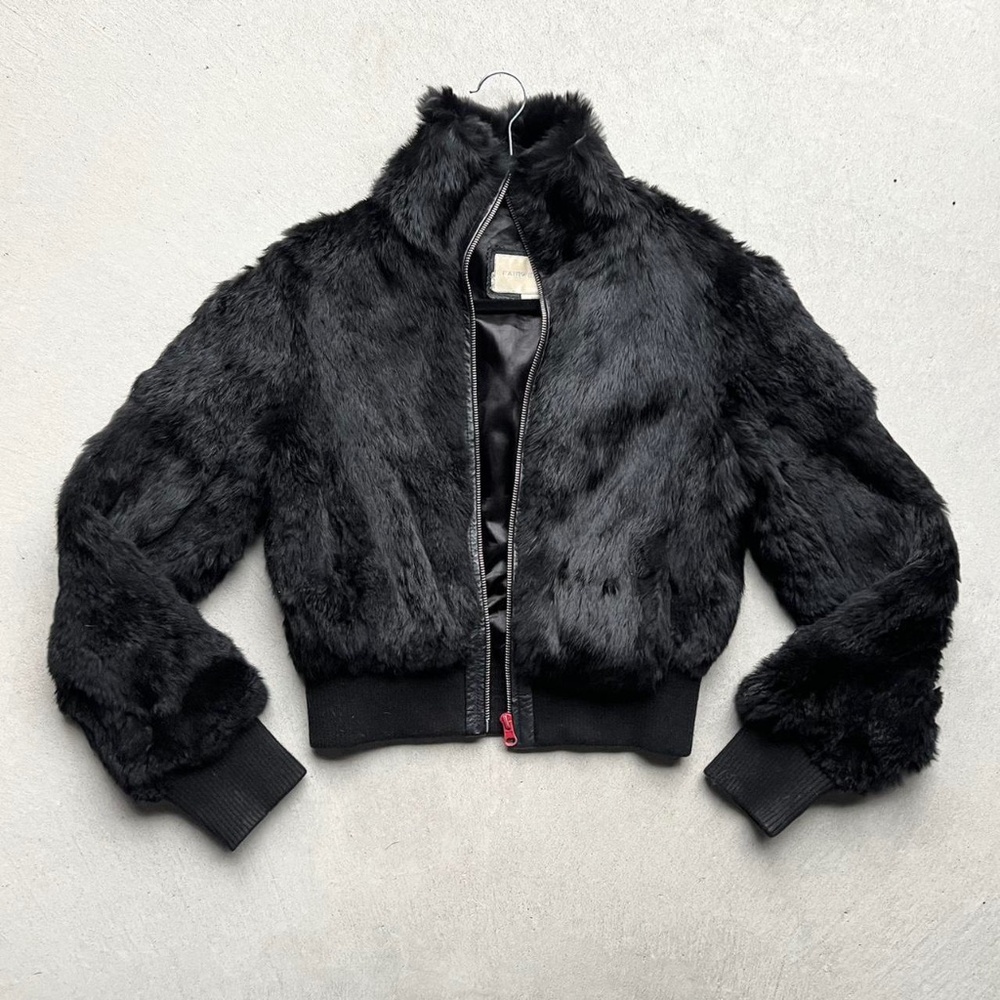 SOLD vintage black rabbit fur bomber jacket